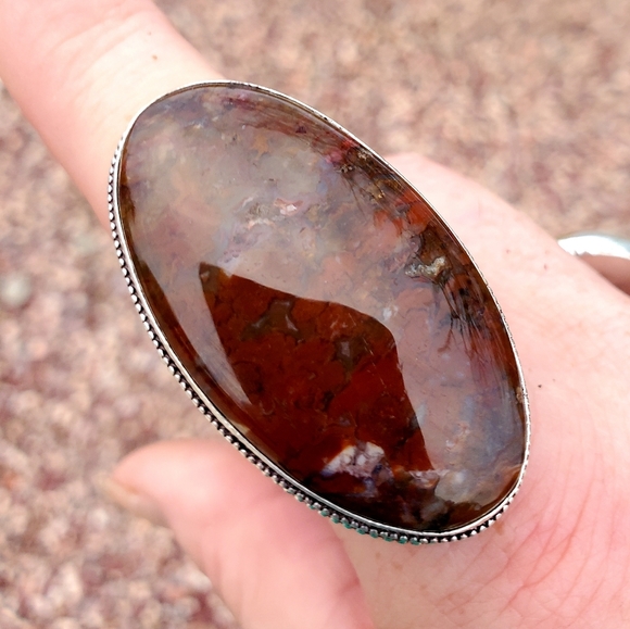 New Huge Moroccan Seam Agate 925 Silver Ring - Picture 4 of 11
